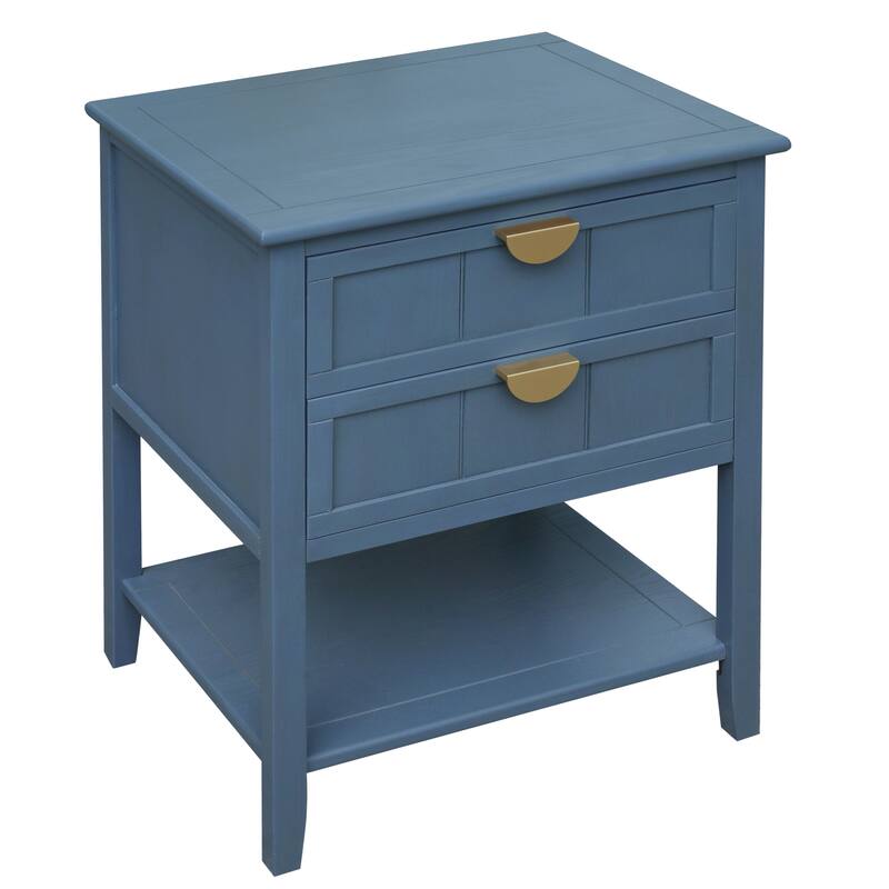 American Style 2-Drawer Bachelors Chest with Golden Handle, Side Table, End Table, Suitable for Bedroom, Living Room
