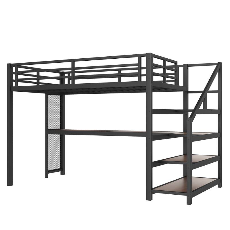 Twin XL Loft Bed with Desk, Storage Stairs & LED Lights - Metal Frame, USB Ports, Noise-Free