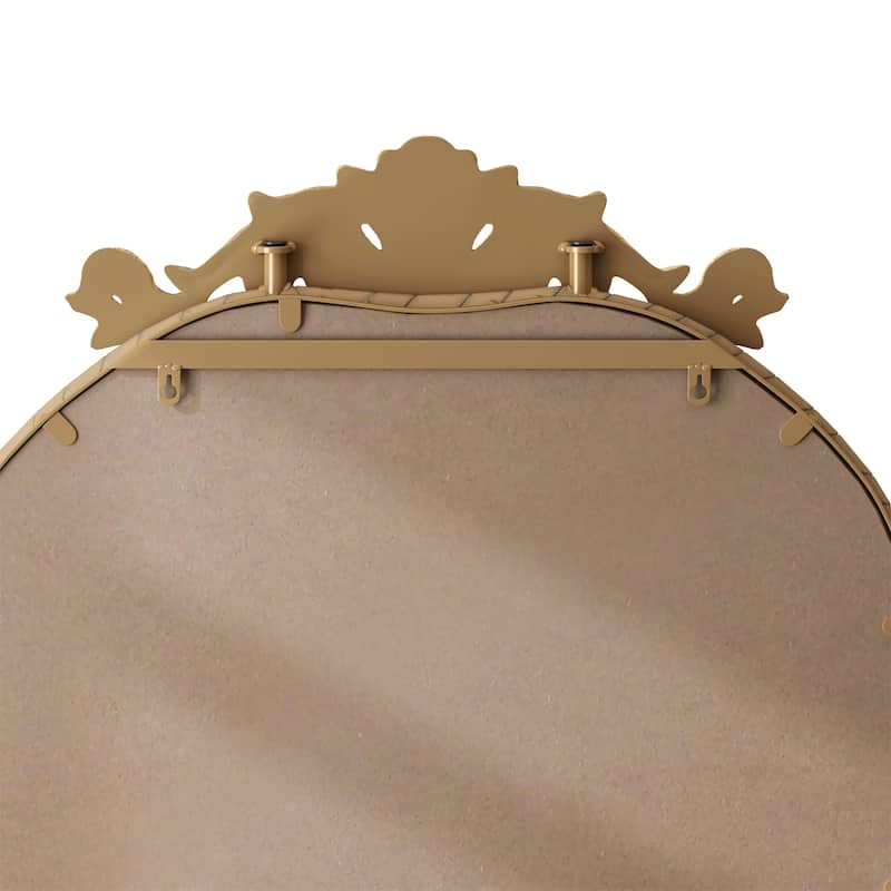 58"x24"Arched Hanging Wall Mounted Mirror with Vintage Carved Applique