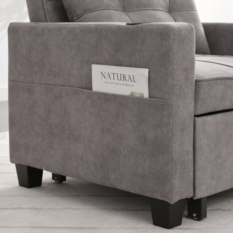 3-in-1 Pull out Convertible Futon Sleeper Armchair Beds with USB Ports