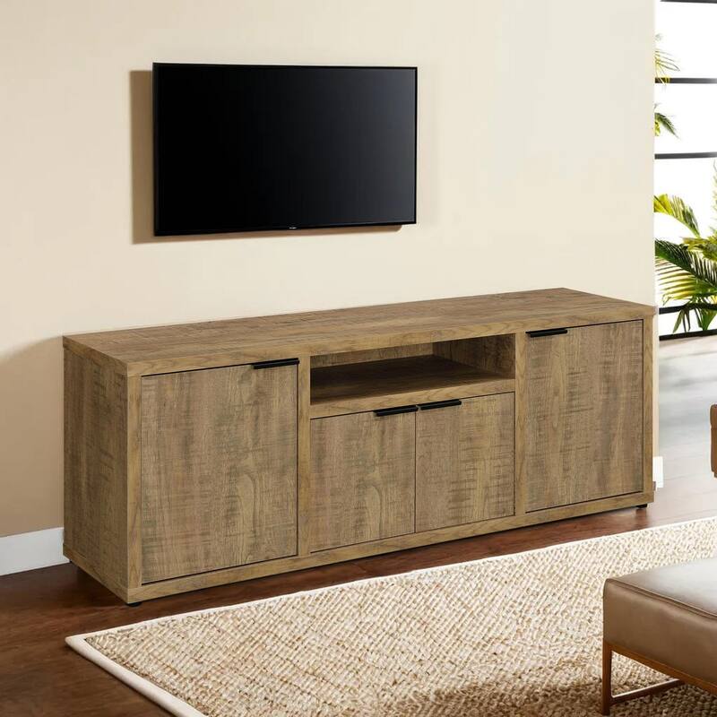 Tag 60 Inch TV Media Entertainment Console, 4 Cabinets, MDF, Mango Brown