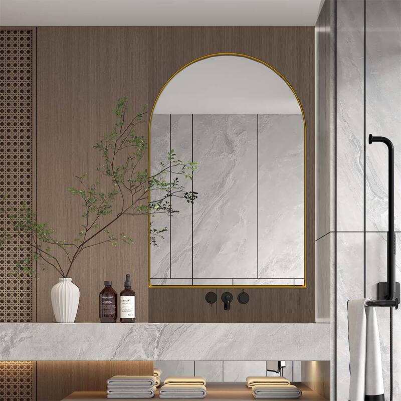 Arched Metal Framed Recessed Medicine Cabinet with Mirror
