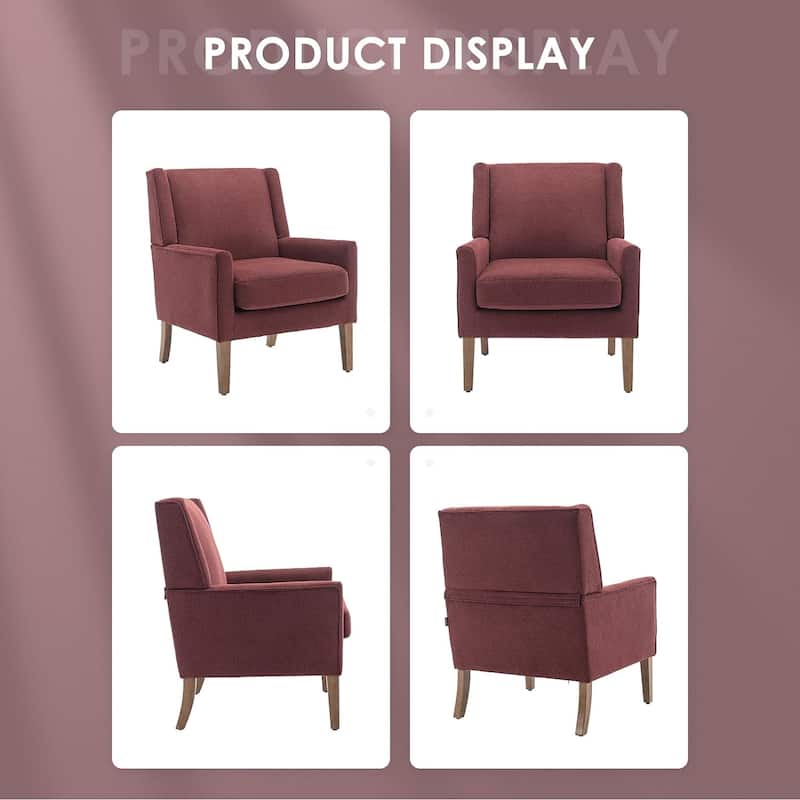 Mid-Century Linen Wing Chair - Tailored Channel Tufting & Walnut Tapered Legs, Compact Accent for Reading Nooks