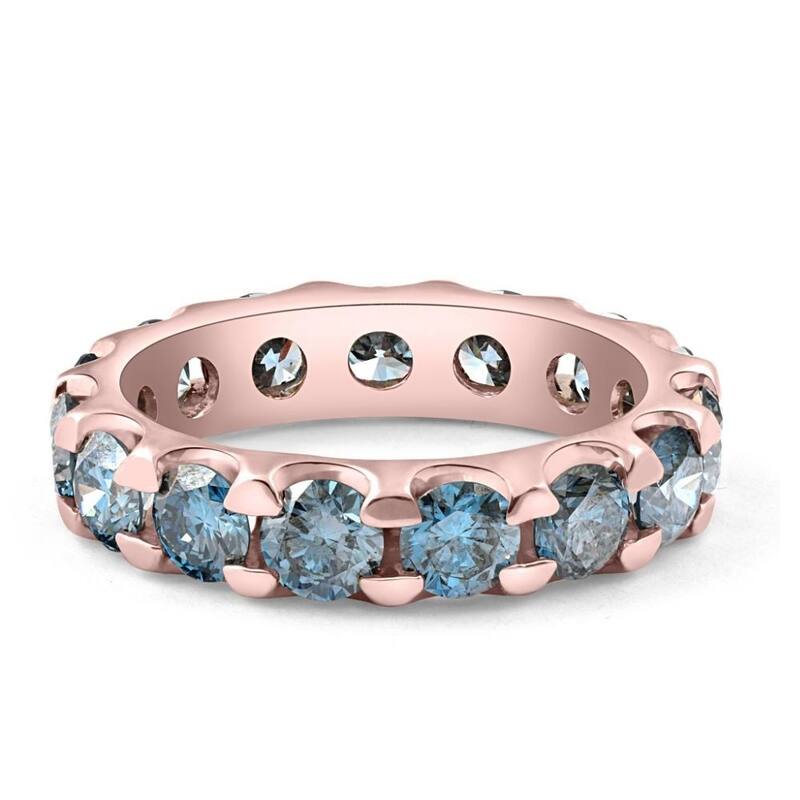 5 Ct Blue Diamond Eternity Ring in White, Yellow, or Rose Gold Lab Grown
