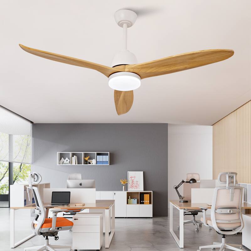 Hot sales 52 Inch Black Ceiling Fan With 3 Color Dimmable 5 Solide Wood Blades Remote Control Reversible DC Motor With Led Light