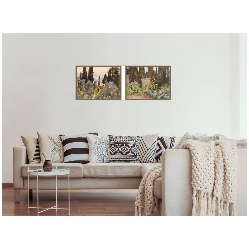 Kate and Laurel Granada 1912 & Gardens at Florence John Singer Sargent 2 Piece Framed Canvas Wall Art Set by Nostalgia Prints