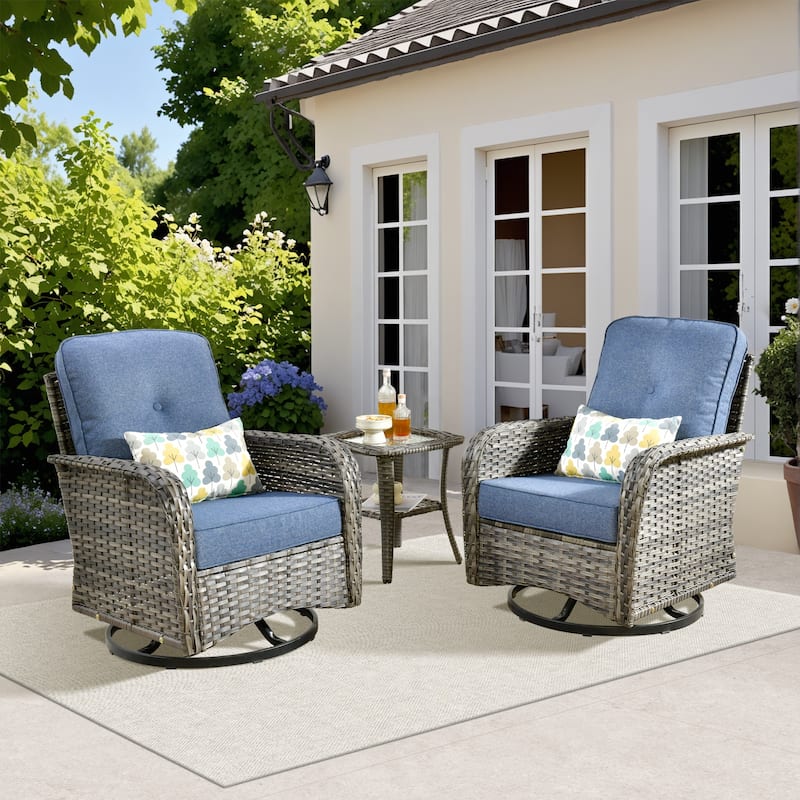 XIZZI 3-piece Outdoor Patio Wicker Swivel Chair Bistro Set - GNC - Denim Blue