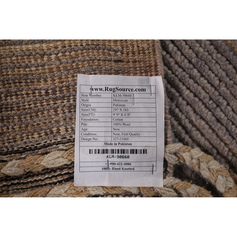 Earth Tone Moroccan Modern Area Rug Hand-Knotted Wool Carpet - 6'0"x 9'9"