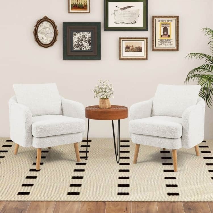 Sherpa Accent Chair with Pillow and Rubber Wood Legs - 28.5" x 27.5" x 27.5"