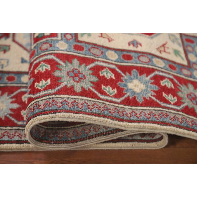 Geometric Kazak Runner Rug Hallway Handmade Wool Carpet - 2'9" x 9'4"