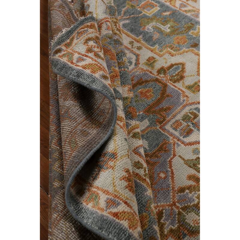 Geometric Grey Heriz Serapi Rug Hand-Knotted Traditional Wool Carpet - 8'1"x 9'11"