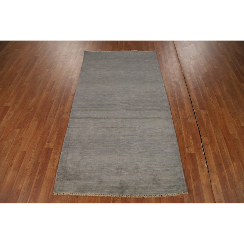 Grey Stripe Gabbeh Oriental Rug Handmade Wool Carpet - 3'7"x 6'8"