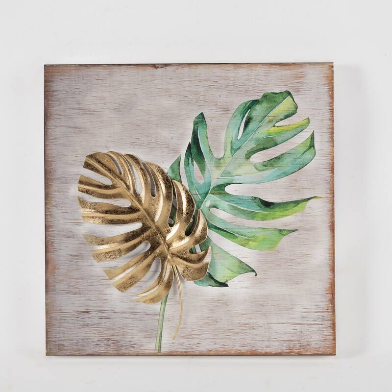 Wood and Metal Tropical Leaf Wall Decor (Set of 2)
