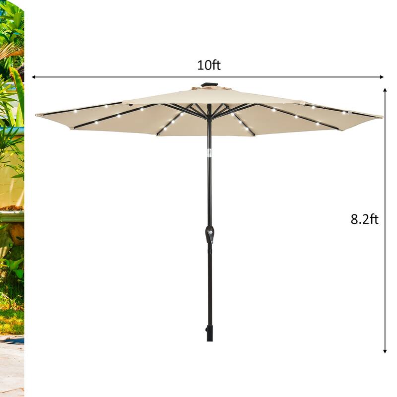 Costway 10' Solar LED Lighted Patio Market Umbrella Shade Tilt
