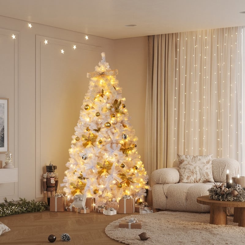 7.5 FT Artificial Christmas Tree with DIY 400 Warm White LED Lights for Holiday Party Office Home - 7.5 Foot