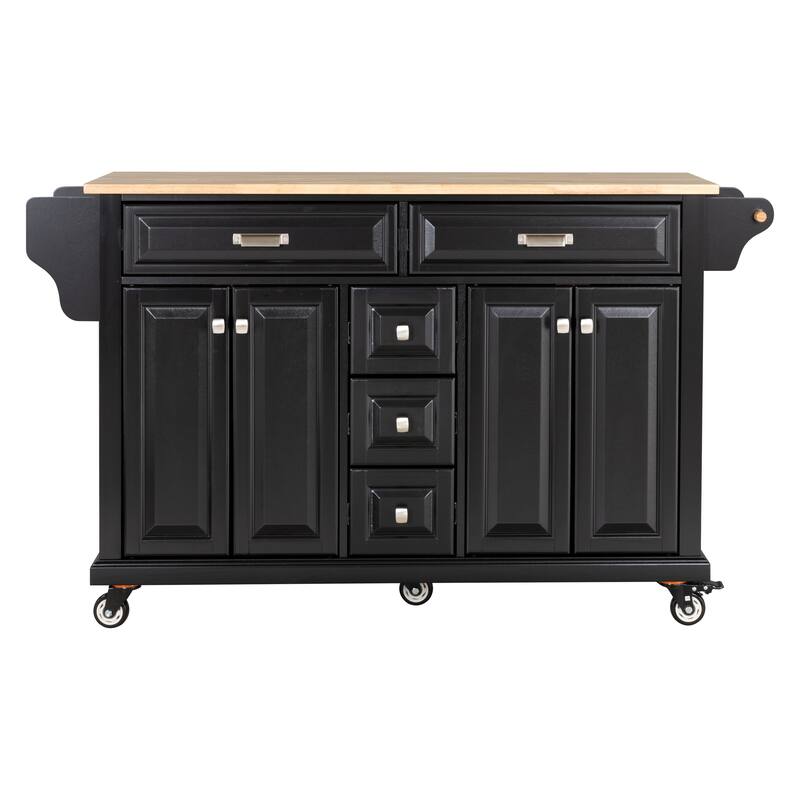 Modern Kitchen Island with Storage Cabinets, 5 Drawer, Adjustable Shelves Towel Rack and Spice Rack, for Kitchen, Blue