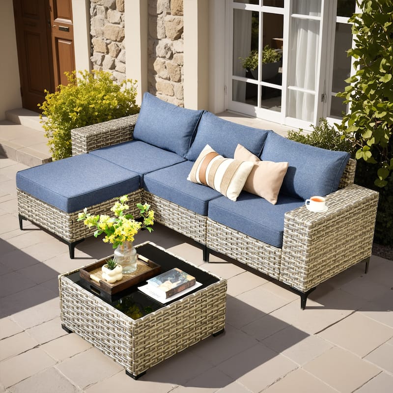 OVIOS 5-Piece Outdoor Chaise Lounge Sofa Set​ - Denim Blue​