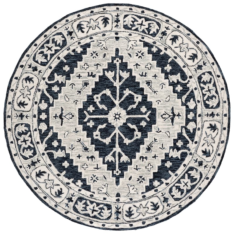 SAFAVIEH Handmade Metro Hildegarda Wool Rug - 6' Round - Navy/Ivory