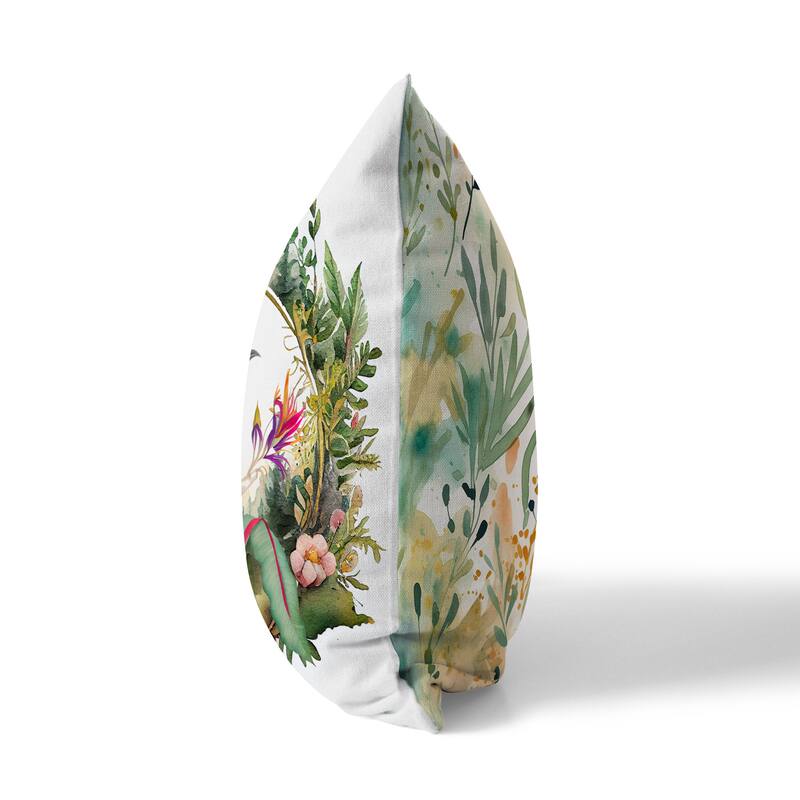 White And Multi Winged Flora Fusion Indoor/Outdoor Throw Pillow Zipper