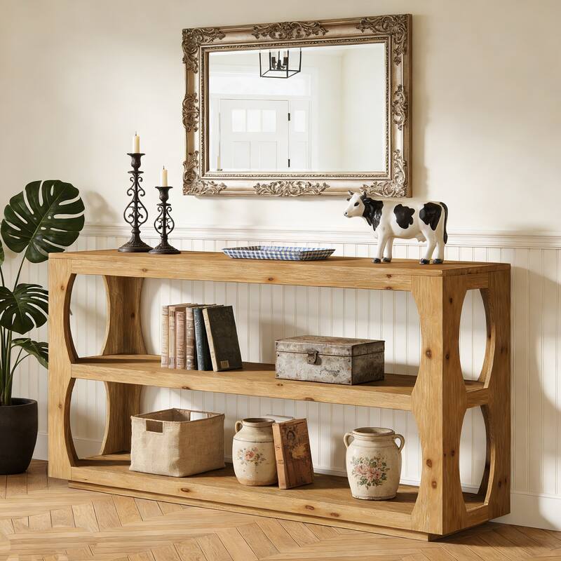 63" Solid Wood Console Table with 3-Tier Storage for Entryway Hallway