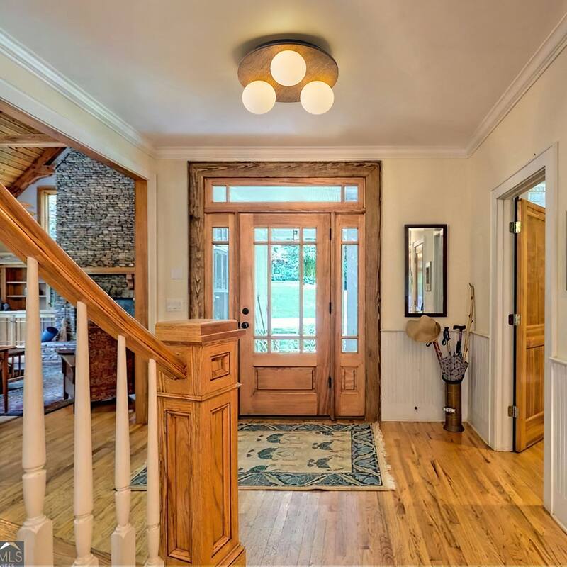 Italy Vintage Wood 3-Light Glass Globe Semi Flush Mount