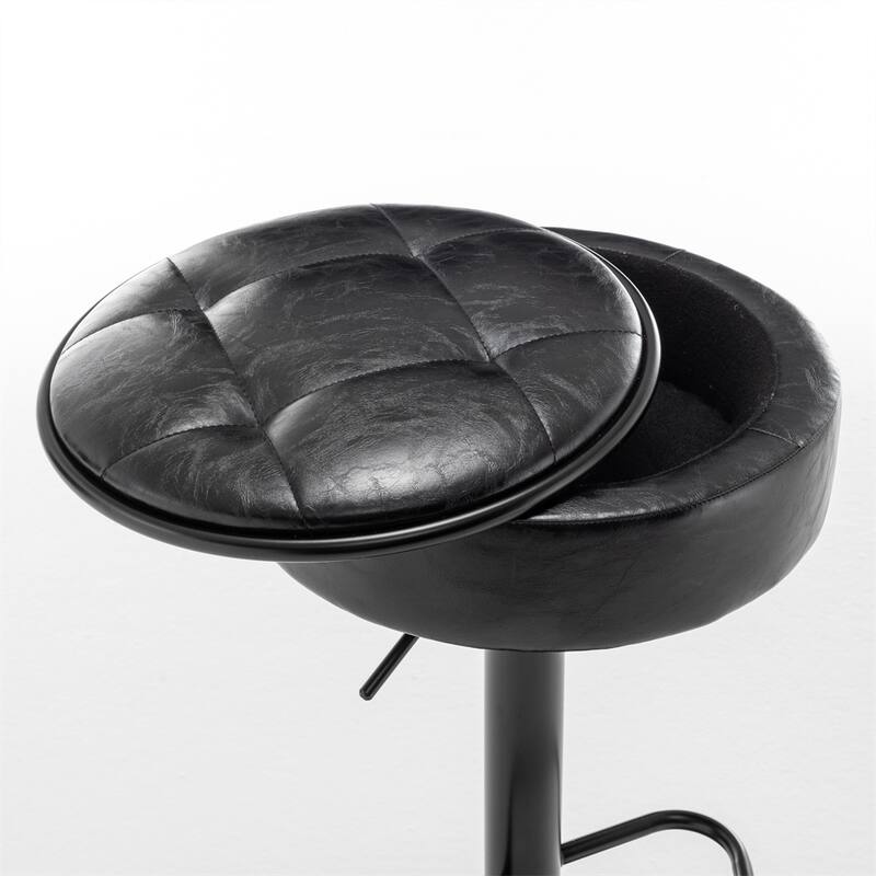 Round Storage Bar Stool Set of 2,Height Adjustable with Metal Frame