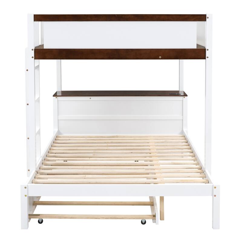 Full-Over-Full Bunk Bed Wood Frame with Desk and Trundle