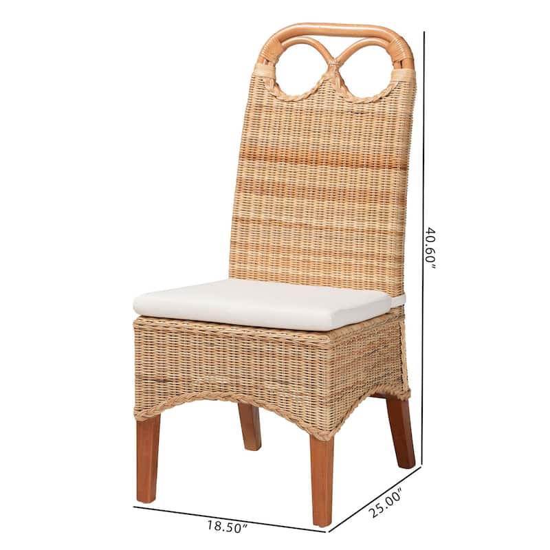 Dyna Natural Rattan Dining Chair - Handwoven Wicker Side Chair with Removable Cushion and Loop Backrest, Boho Coastal Seating