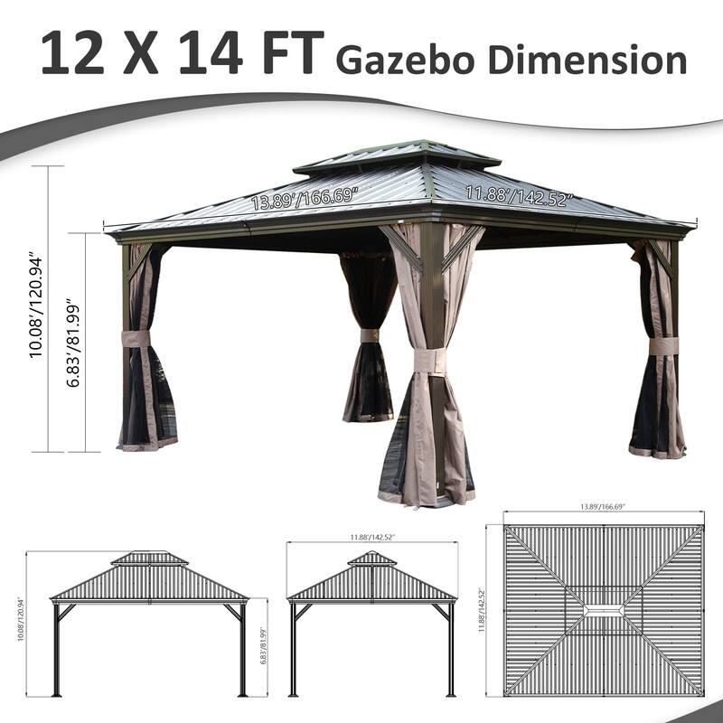Domi Hardtop Gazebo with Galvanized Steel Double Roof and Aluminum Frame