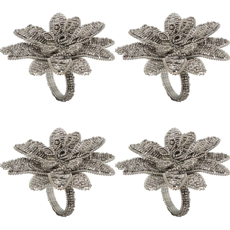 Flower Design Beaded Napkin Rings (Set of 4)