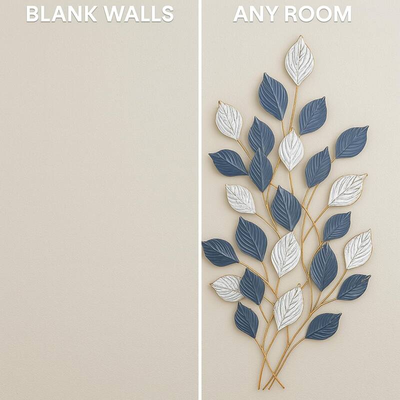 Aria Home Vertical 3D Leaf Metal Wall Art Green White Textured Decor