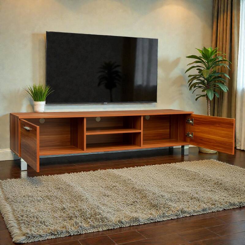 Modern 63" TV Stand for 70 Inch TVs, Media Console with Cabinets and Open Shelves, Entertainment Center for Living Room