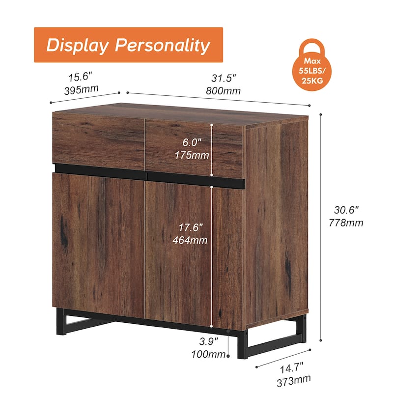 WAMPAT Storage Cabinet, Modern Sideboard with Adjustable Shelf and Metal Base