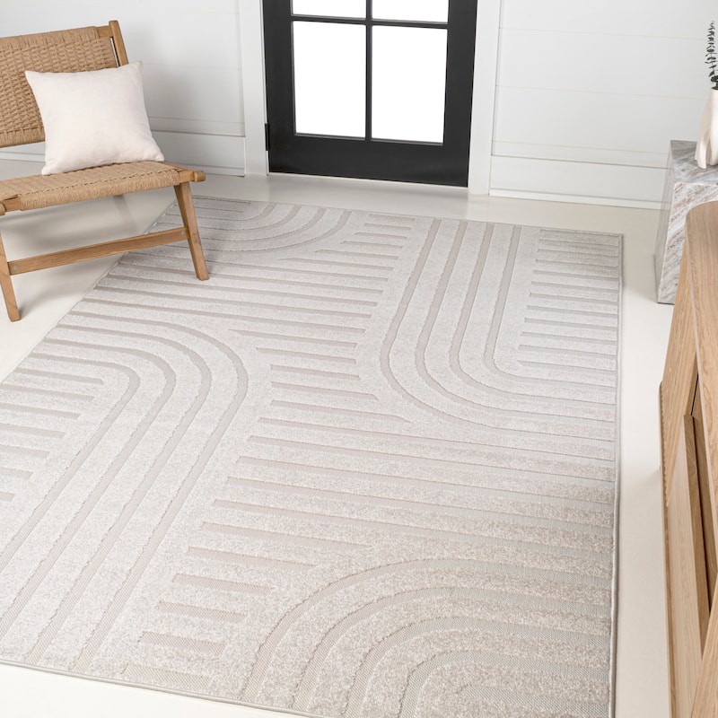JONATHAN Y Finn High-Low MidCentury Modern Arch Stripe Two-Tone Indoor/Outdoor Rug