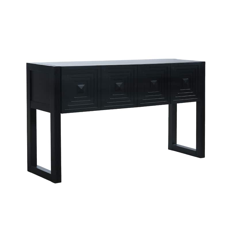 Christopher Knight Home - Modern Geometric Carved Console Table with Soft-Close Drawers & Fluted Legs for Living Room, Hallway
