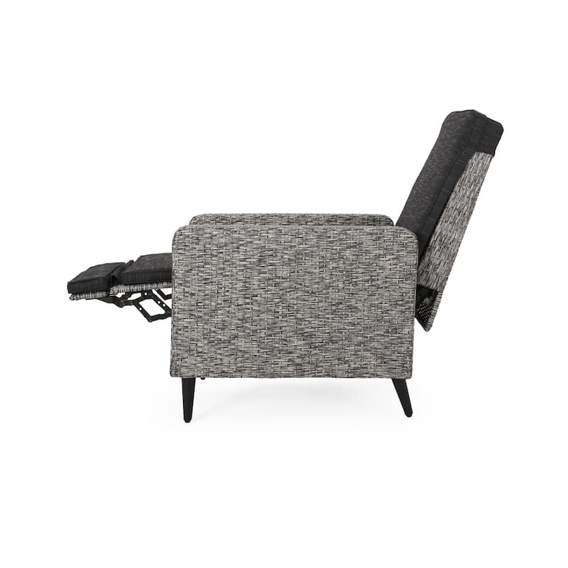 Roomfitters Outdoor Wicker Recliner Chair with Cushion, Adjustable Backrest, Weather-Resistant Patio Seating, Grey