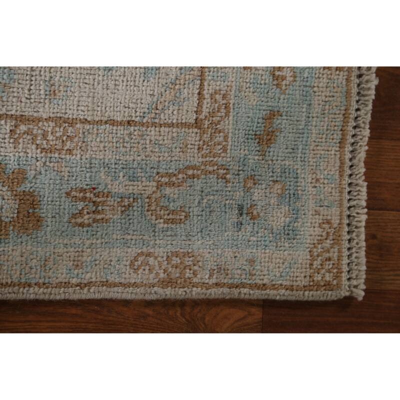Hand Knotted Oriental 100% Wool Carpet Transitional Geometric Beige & Ivories Oushak Area Rug - 3' 11'' X 3' 0''