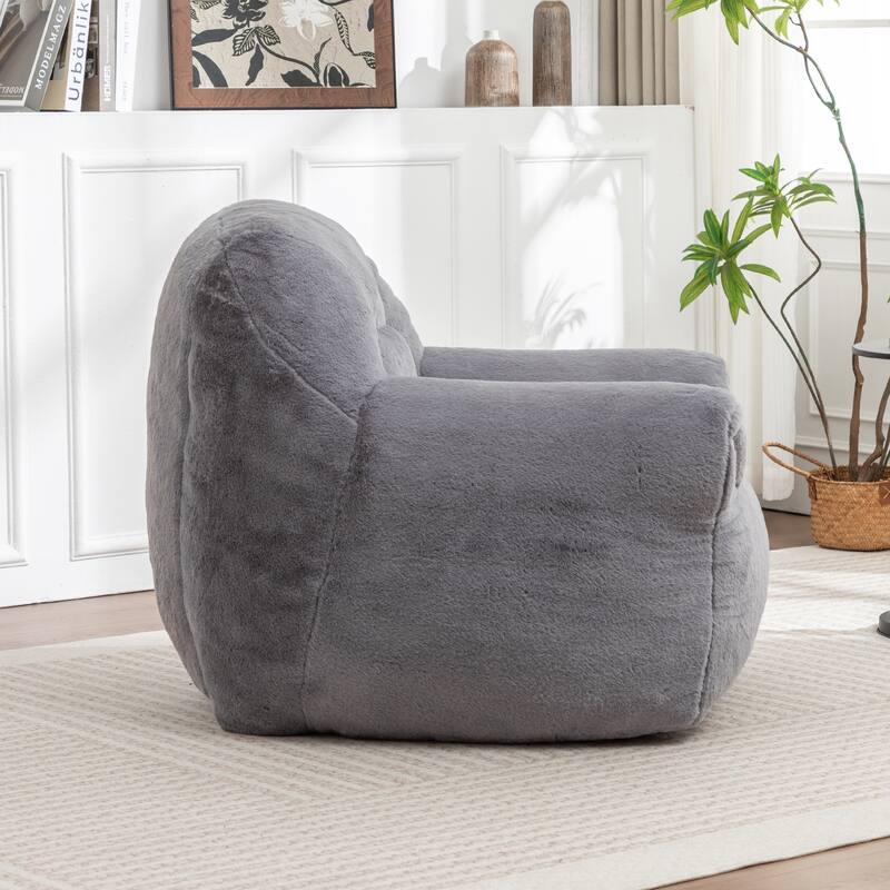 Faux Fur Bean Bag Chair with Back Support & Footstool - Comfy Floor Sofa for Adults & Kids, Living Room, Bedroom (2 Options)