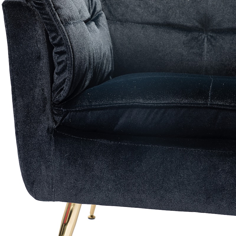 1ida Modern Velvet Tufted Padded Cushion Armchair with Golden Metal Legs by HULALA HOME