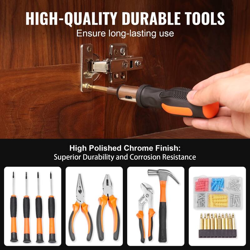 146 Piece Portable General Steel Household Hand Tool Set with Comfortable Grip - 17.13 x 12.60 x 4.53 inch