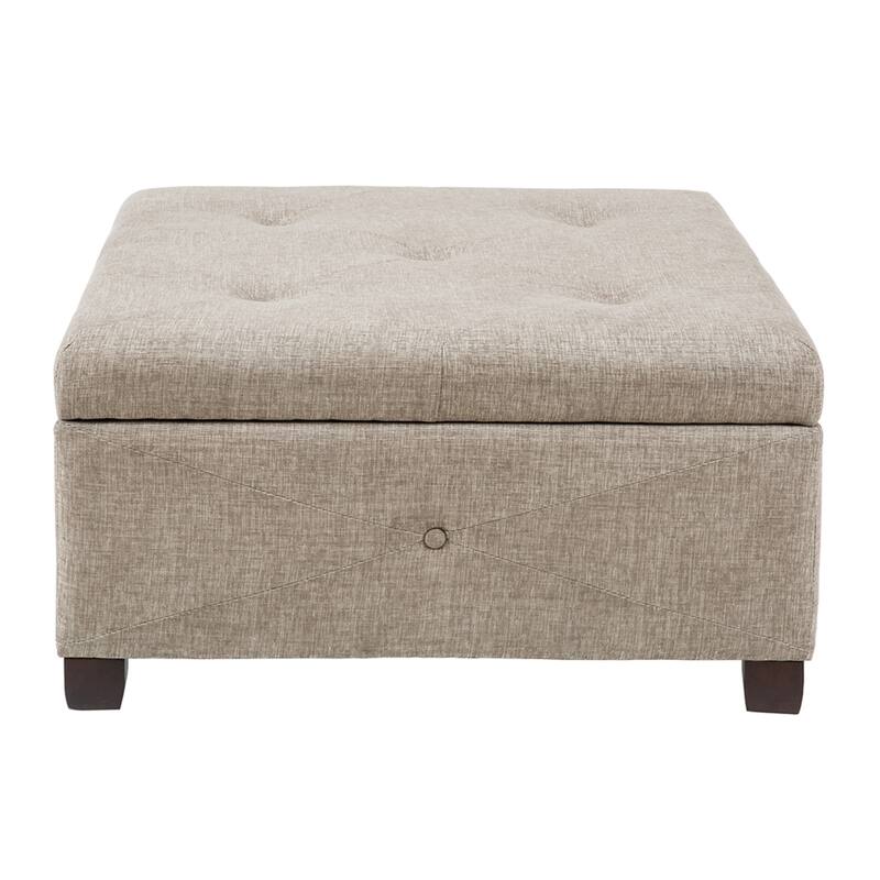 Roomfitters Soft Close Storage Ottoman, Upholstered Square Accent Bench with Hidden Storage for Living Room or Bedroom