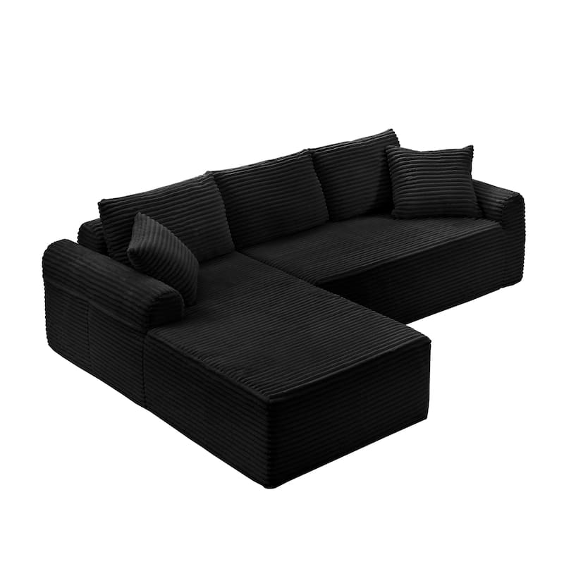 Modular Cloud Sectional Couch with Chaise, Corduroy Upholstered Boneless Sofa, Full-Compression Sofa with 2 Throw Pillows