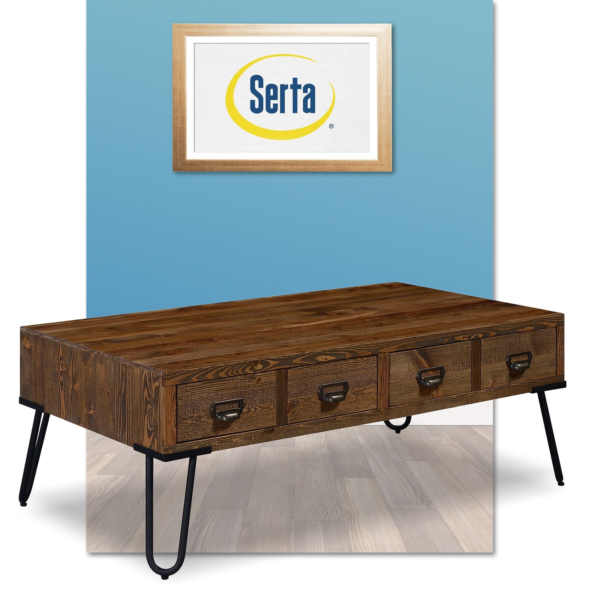 Serta Bryant Brown Wood Top Metal Legs 4 Drawer Coffee Table On Sale Overstock 19446338