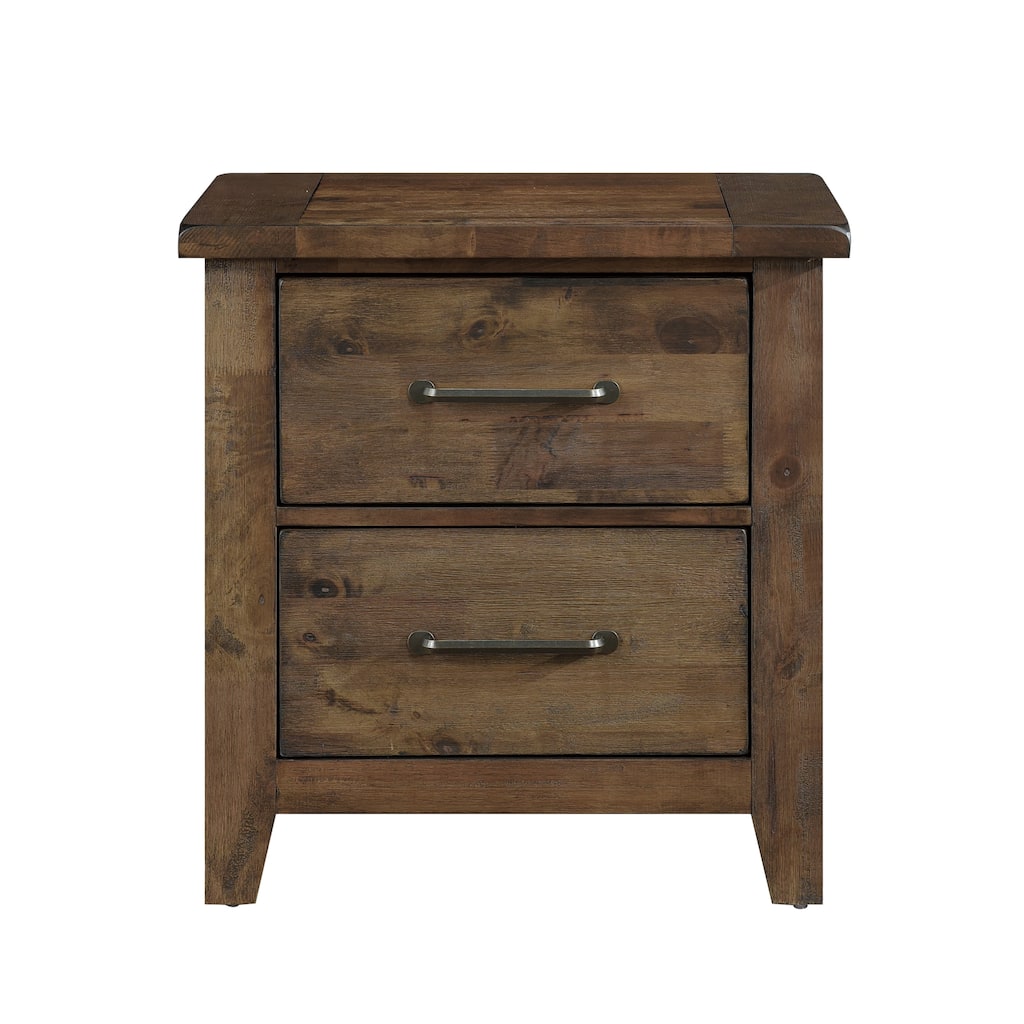 Classic Transitional Design Nightstand Burnished Solid Rubberwood Bedroom Side Table Rustic Look Furniture