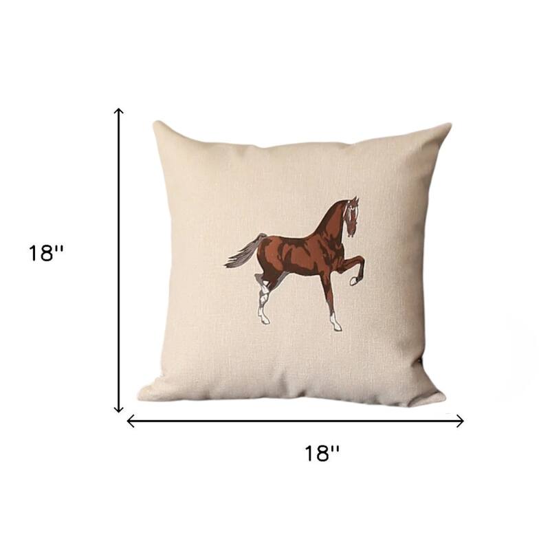 Set Of Two 18" X 18" Beige And Brown Horse Polyester Zippered Pillow With Embroidery