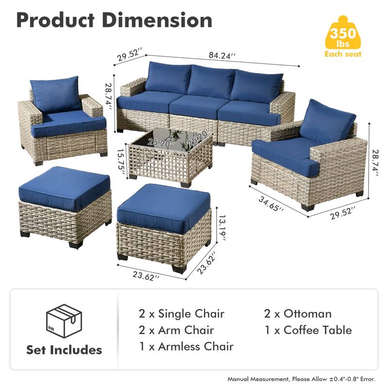 HOOOWOOO 8-piece Outdoor Sofa Patio Wicker Furniture Sectional Set with Coffee Table