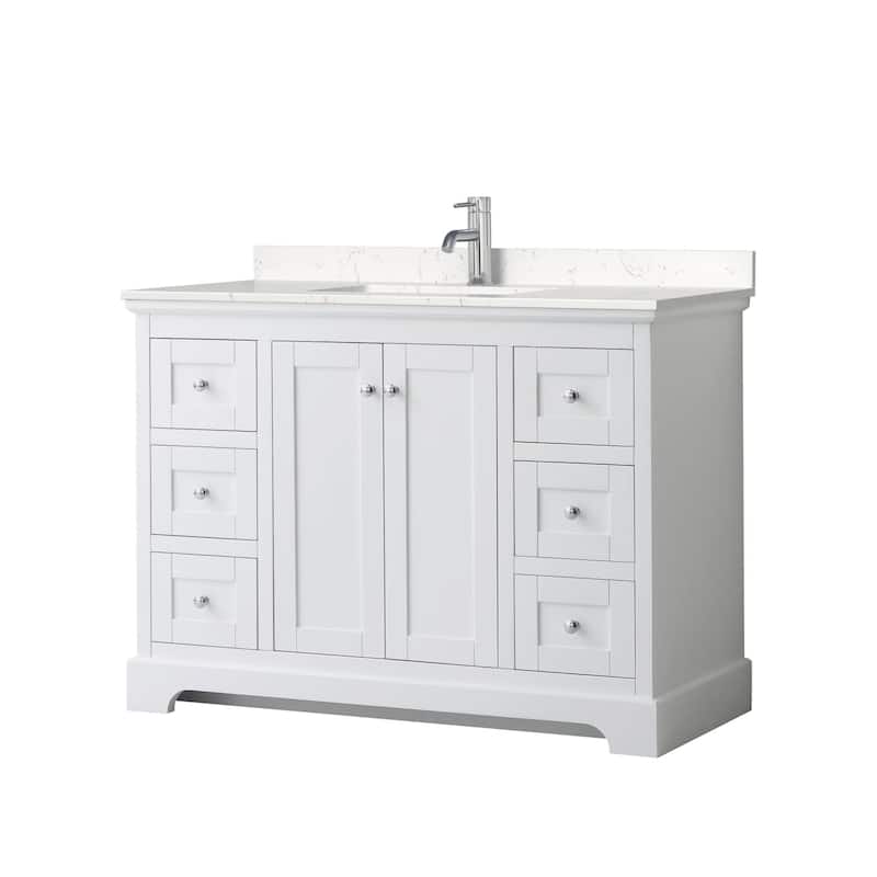Wyndham Collection Avery 48" Free Standing Single Basin Vanity Set - White / Carrara Cultured Marble Top / Polished