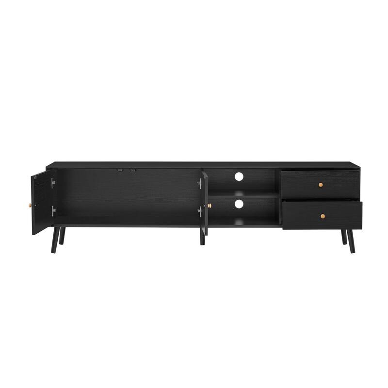 Modern 70" TV Stand Entertainment Center with Rattan Doors, 2 Drawers