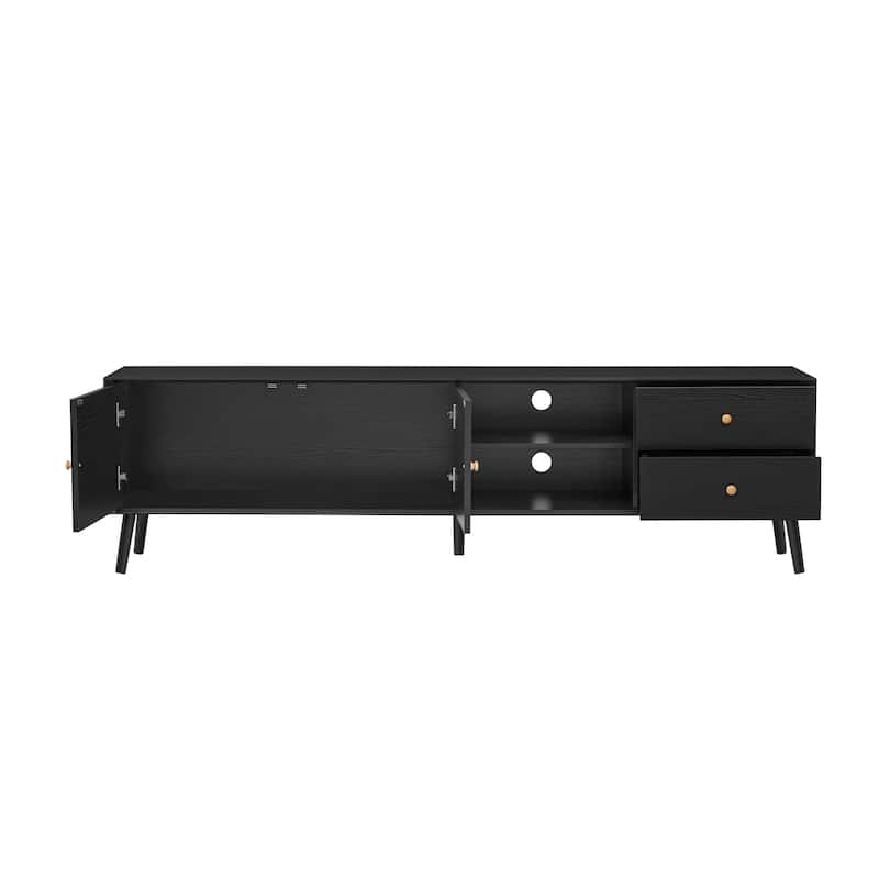 TV Stand Entertainment Center with Rattan Doors,Drawers and Open Shelf