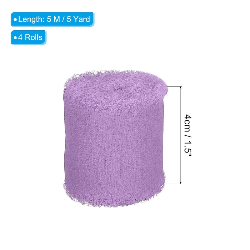 4 Rolls 1.5 Inch x 5 Yard Handmade Fringe Silk Chiffon Ribbon - Purple
